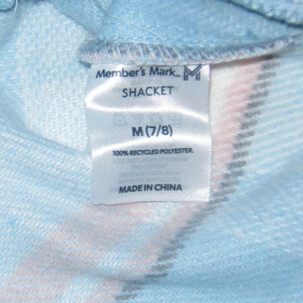 NWT Members Mark Girl's Relaxed Fit Plaid Shacket Blue Plaid Side Pockets M(7/8) - Picture 4 of 5